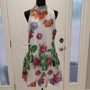 En Creme Floral Dress - White, Green, Purple, Orange